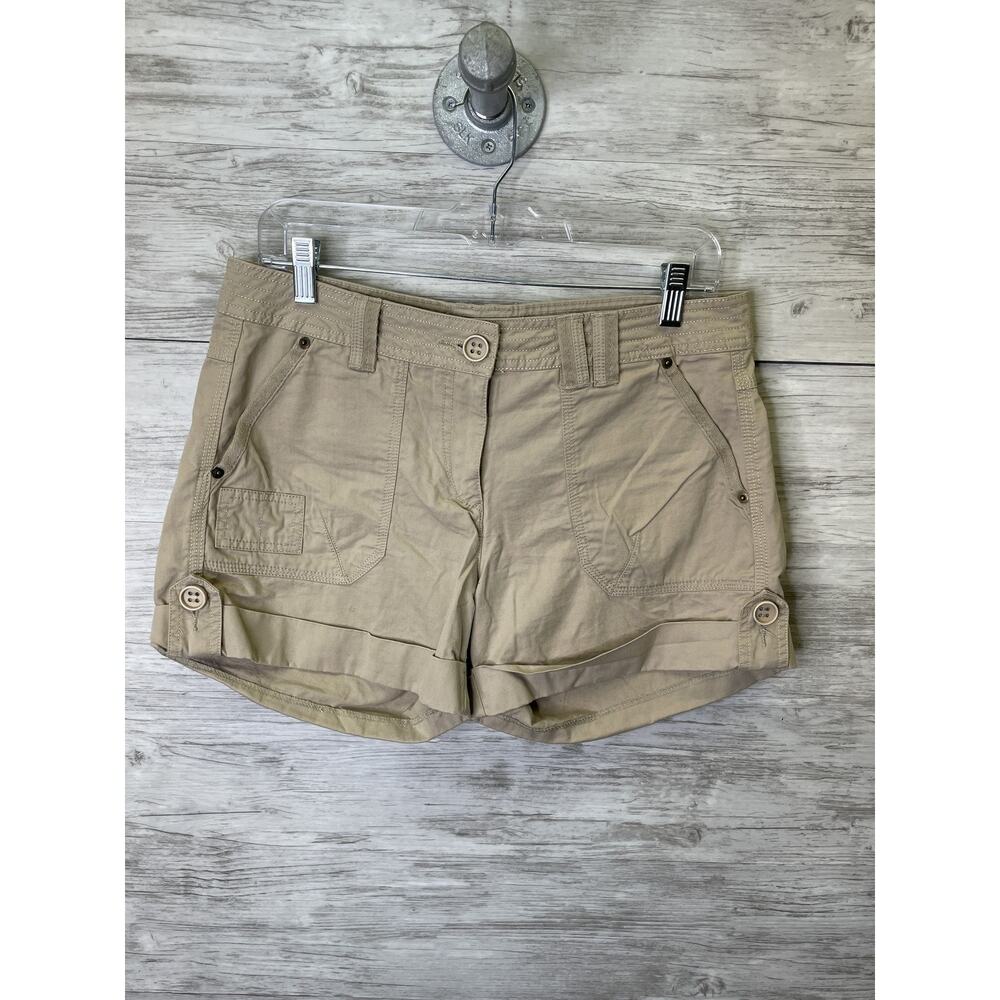 Aldo Trevi Shorts Womens 9‎ Khaki Beige Button Tab Utility Casual Pockets
